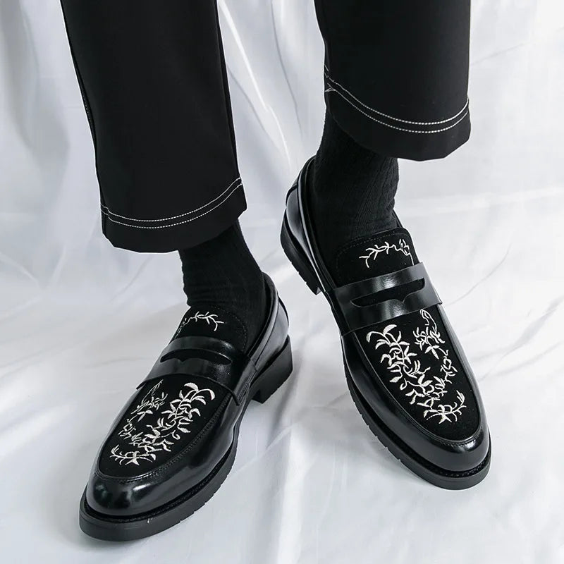Mocasines Lujo Hombre Punta Redonda Cuero PU Formales Negocios | Sin Cordones
