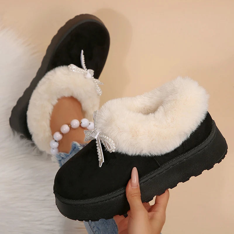 Botas De Nieve Piel Sintética Lazo De Cristal Moda Tica