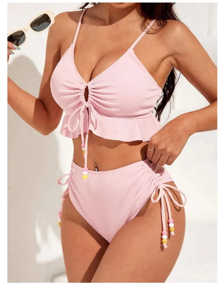 Bikini con Cordón y Volantes - Traje de Baño Sexy para el Verano Tico