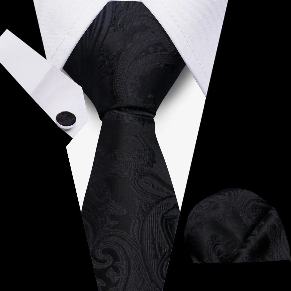 Conjunto Corbata Pañuelo Gemelos Negocios Boda Accesorio De Moda