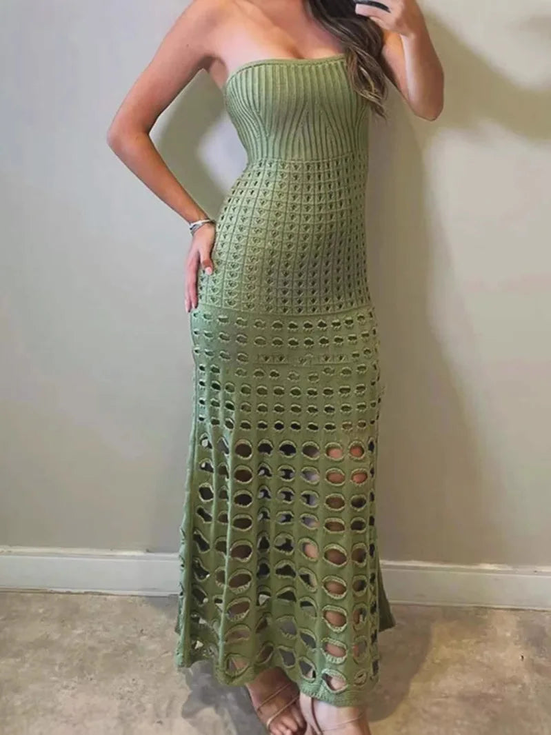 Vestido Largo Sin Tirantes Espalda Descubierta