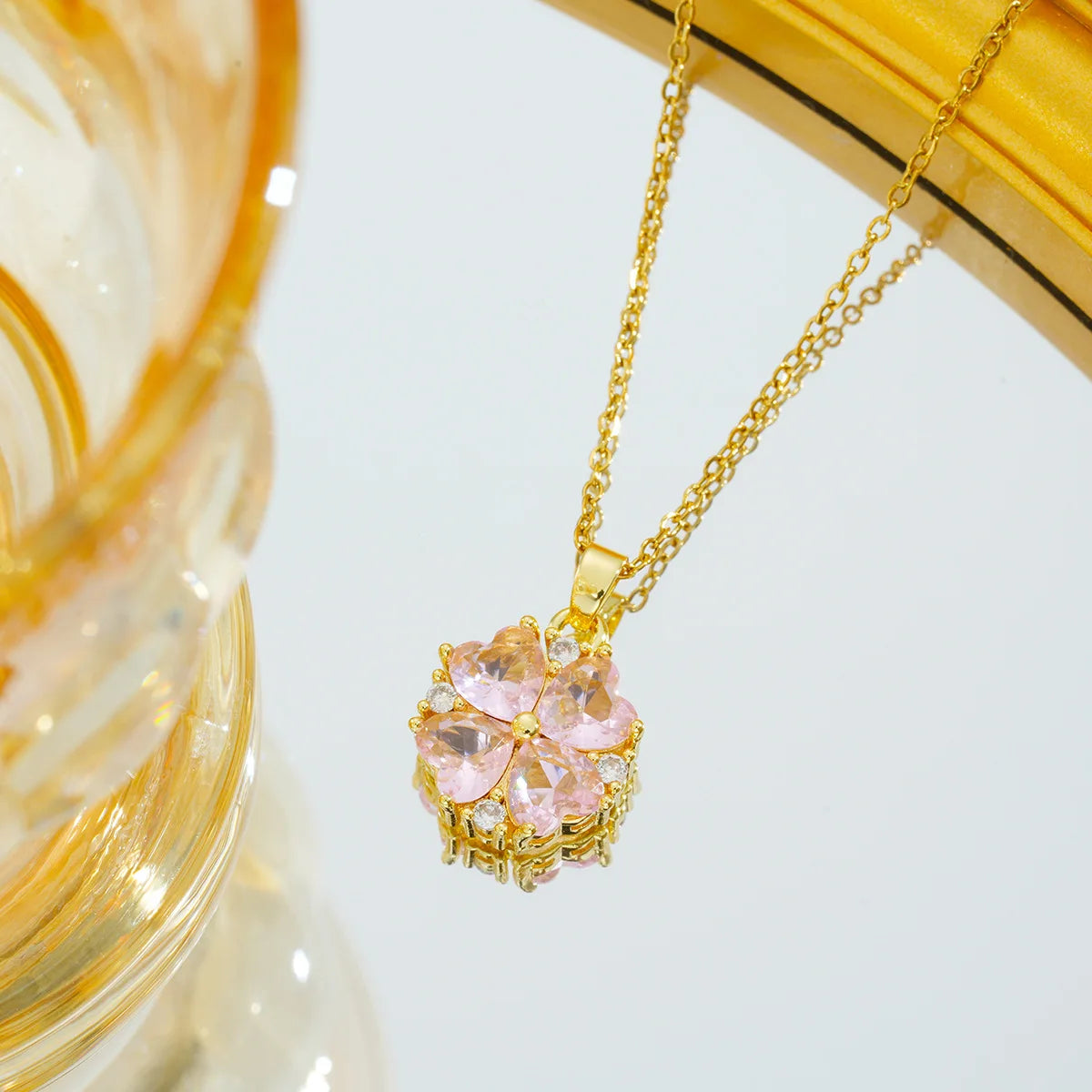 Cadena de acero inoxidable, collares con colgante de trébol de circón colorido romántico clásico para mujeres y niñas, accesorios de joyería, regalos