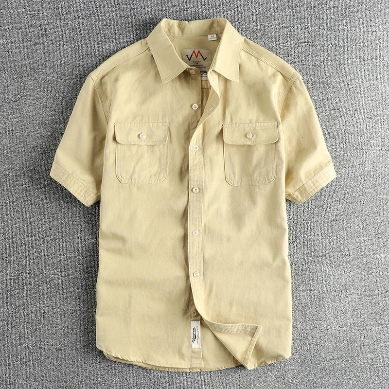 Camisa Carga Vintage Hombre | Sarga Algodón Lavada | Manga Corta | Ticotrendy Costa Rica