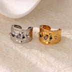 Anillo Ticotrendy Geométrico | Multicapa Circón | Grueso Acero Inox Oro