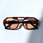 Gafas Sol Retro Doble Puente Montura Grande | Leopardo Té Degradado Moda Casual