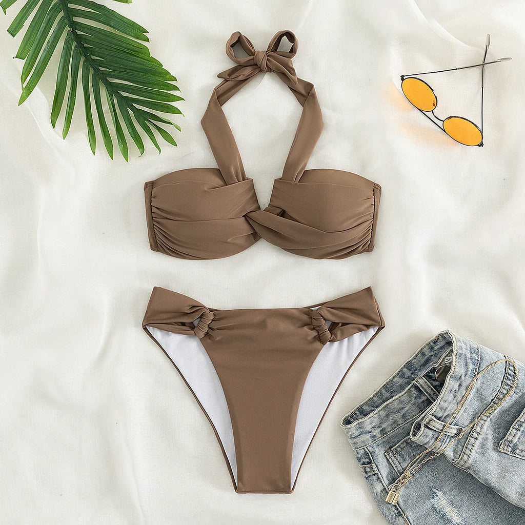 Bikini Halter Push Up con Twist - Traje de Baño de Playa