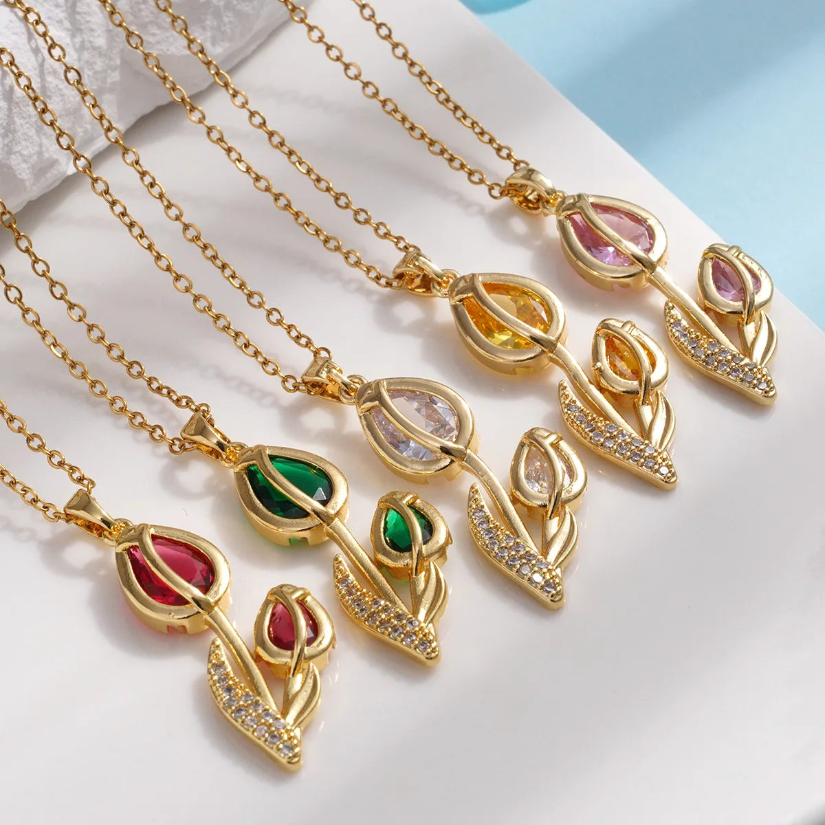 Collar Elegante Tulipán Circón ∣ Cadena Acero Inoxidable ∣ Joyería Moda Femenina