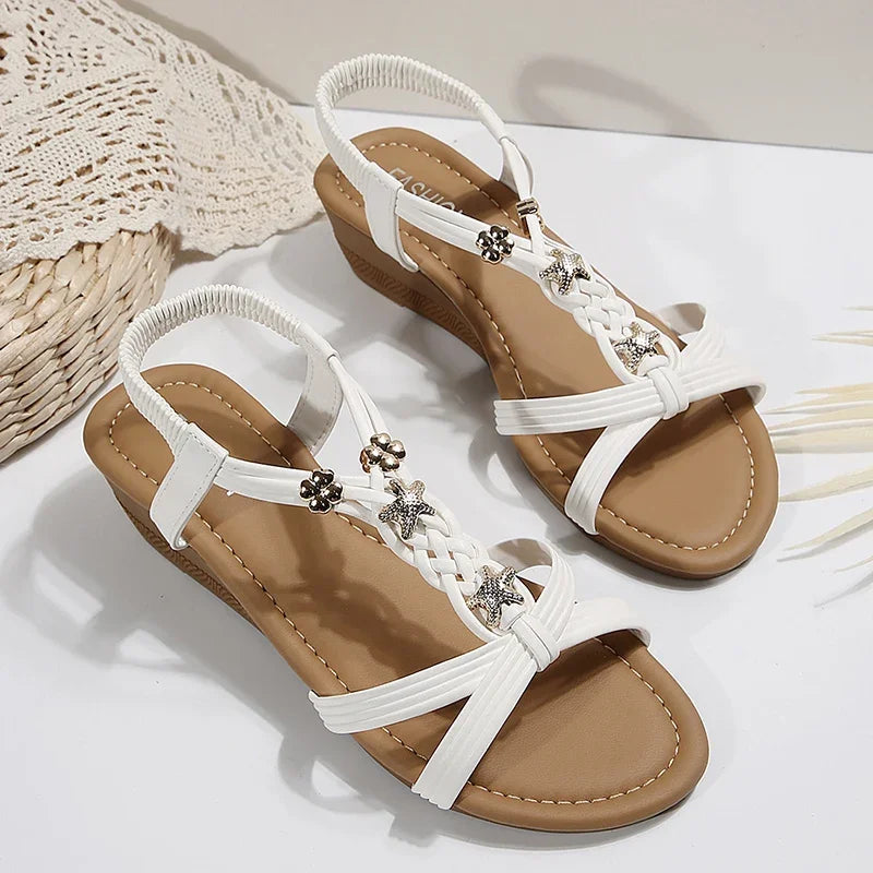 Sandalias Romanas Cuña Tejida Banda Elástica | Calzado Gladiador Confort Casual