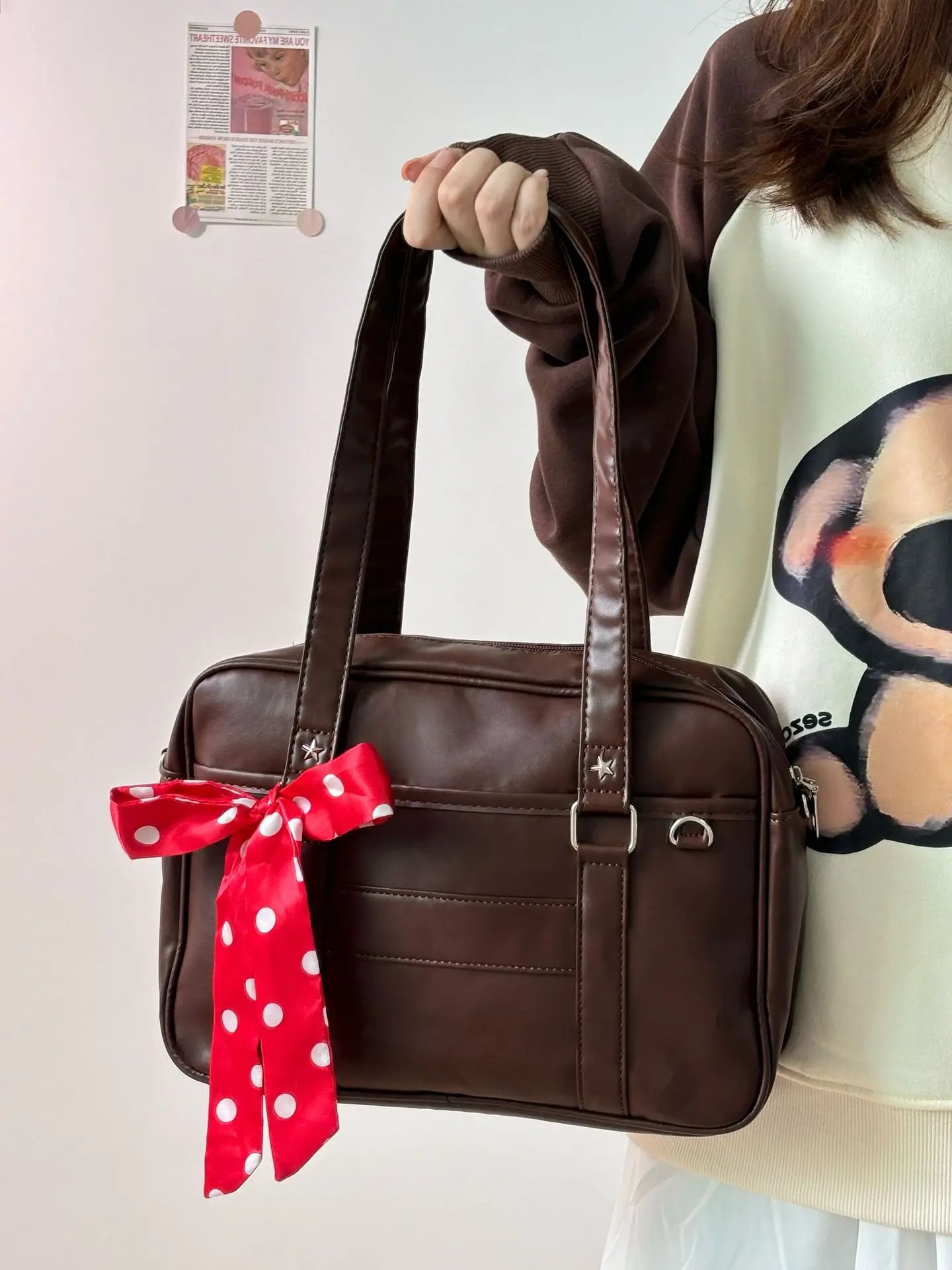 Bolsa Mensajero Mujer Hombro PU Estilo Universitario Gran Capacidad