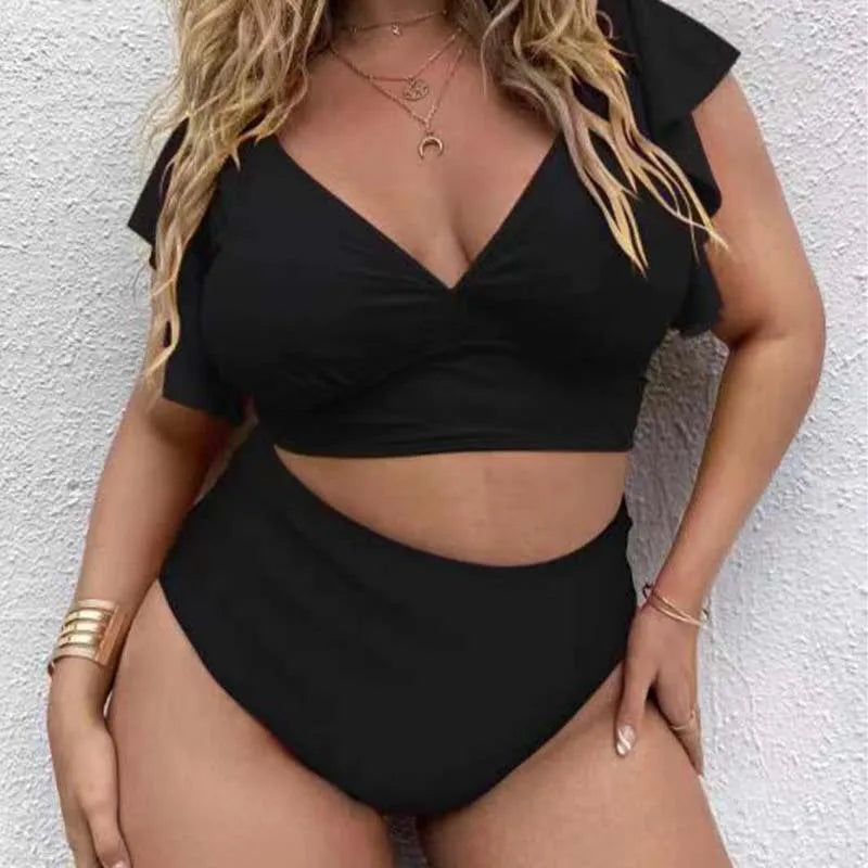 Bikini de Talla Grande con Volantes - Estampado y Tiro Alto para Playa