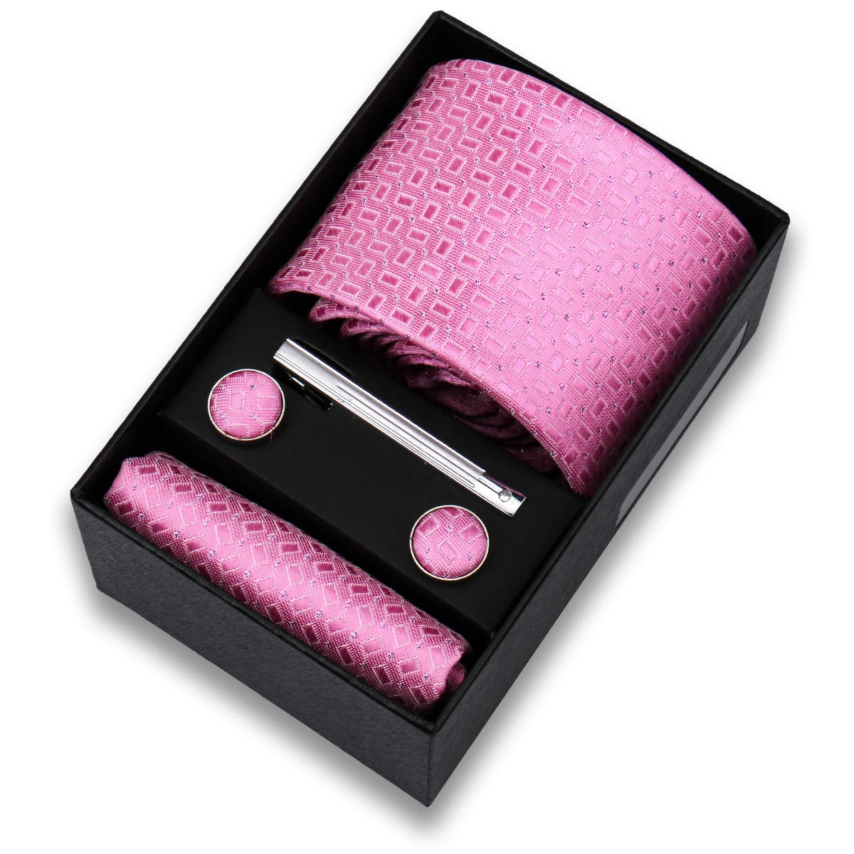 Conjunto de Lujo Corbata Gemelos Clip Pañuelo para Hombres Negocios Boda