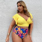 Bikini de Talla Grande con Volantes - Estampado y Tiro Alto para Playa