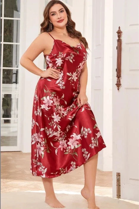 Camisón de Seda Helada | Estampado Sexy con Tirantes | Talla Grande y Cómodo | Tico Trendy