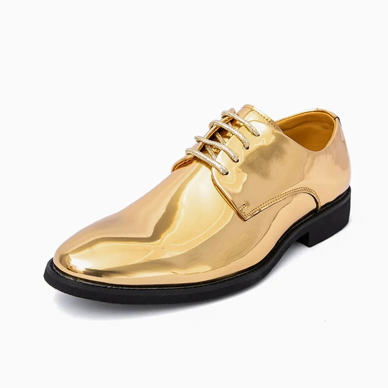 Zapatos Hombre Charol Plateados Lujo Boda Fiesta Punta Puntiaguda | Talla Grande