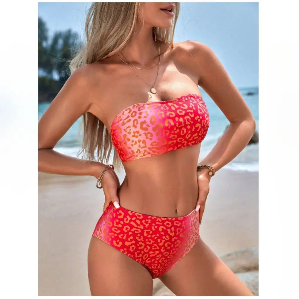 Bikini Sin Tirantes de Leopardo - Traje de Baño Sexy para Verano Tico