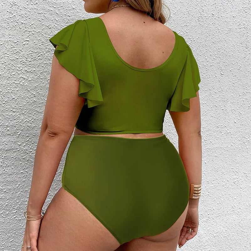 Bikini de Talla Grande con Volantes - Estampado y Tiro Alto para Playa