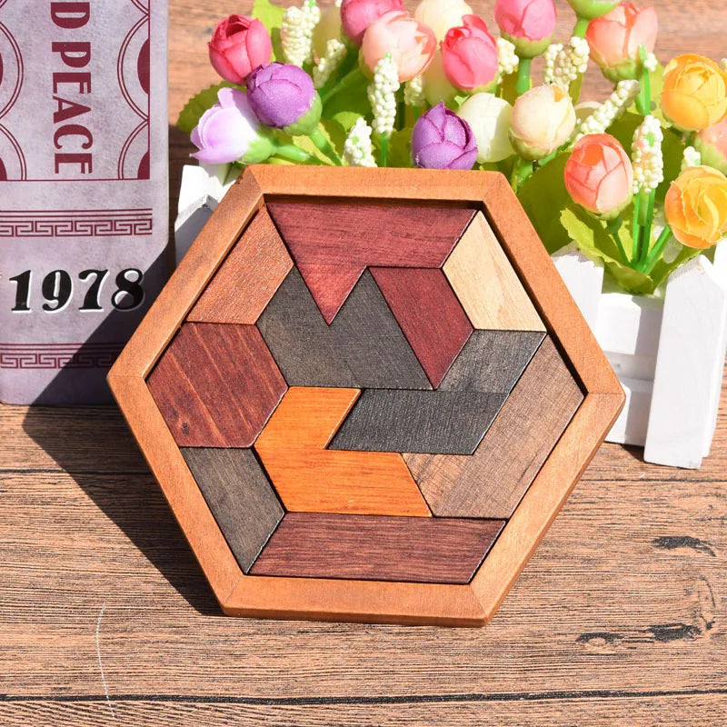Rompecabezas Tangram hexagonal clásico, rompecabezas De madera para niños, juegos De pensamiento lógico, Casse Tete Rompecabezas De Madera