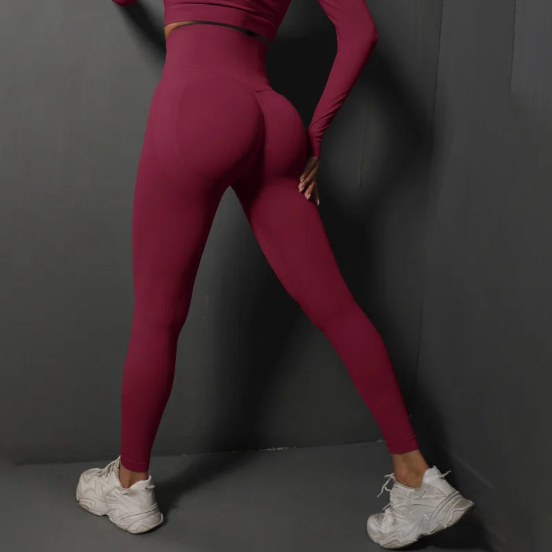 VEQKING-pantalones de Yoga sin costuras para mujer, mallas deportivas de secado rápido, mallas deportivas de cintura alta para gimnasio, pantalones de entrenamiento con fruncido en el trasero