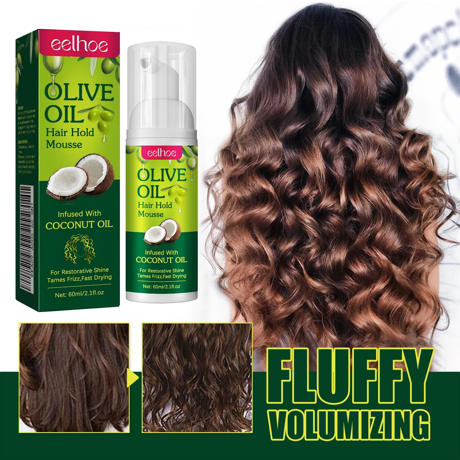 Mousse para peinar el cabello con aceite de oliva, estilismo duradero, reduce el Frizz, previene la rotura del cabello, mantiene los rizos del cabello, mantiene la Mousse para sujetar