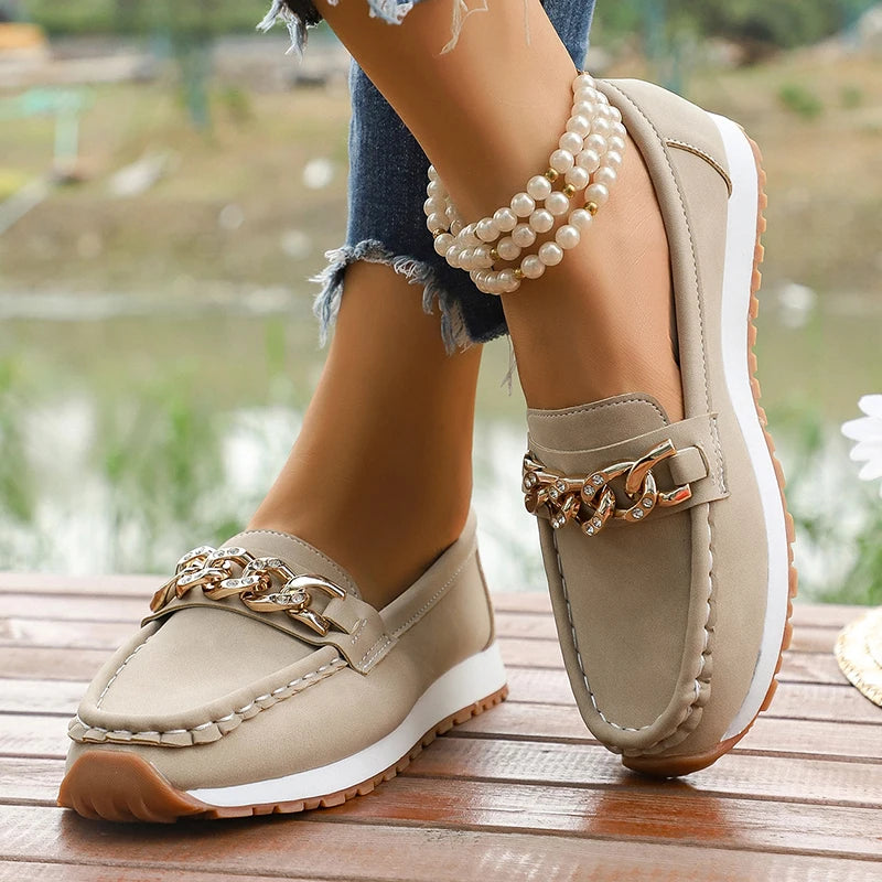 Mocasines con Plataforma y Cadena Metálica | Cuero PU | Suela Blanda Antideslizante