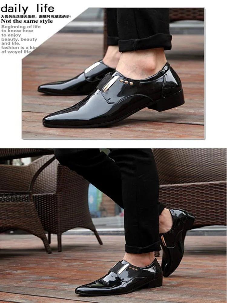 Mocasines Clásicos Hombre Charol | Punta Estrecha Sin Cordones Formales Negocios Boda