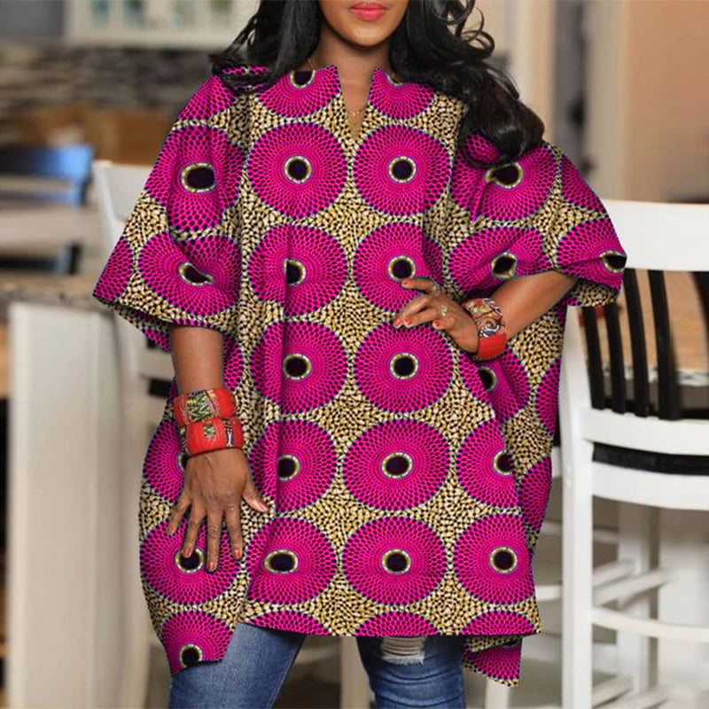 Blusa de talla grande 5XL VONDA para mujer, Tops estampados Vintage, camisas bohemias con cuello en V de verano, Blusas holgadas informales con manga de murciélago