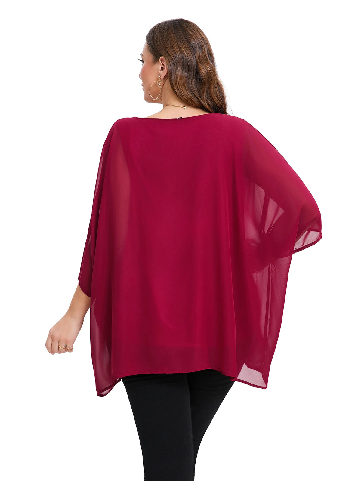 Blusa de Gasa Manga Murciélago Plus Size | Cuello Redondo Holgada | Tallas 2XL-8XL | Tico Trendy
