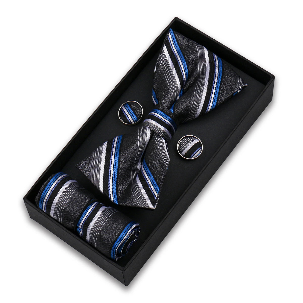Set De Pajarita Pañuelo Gemelos Regalo Elegante Estilo Para Hombres