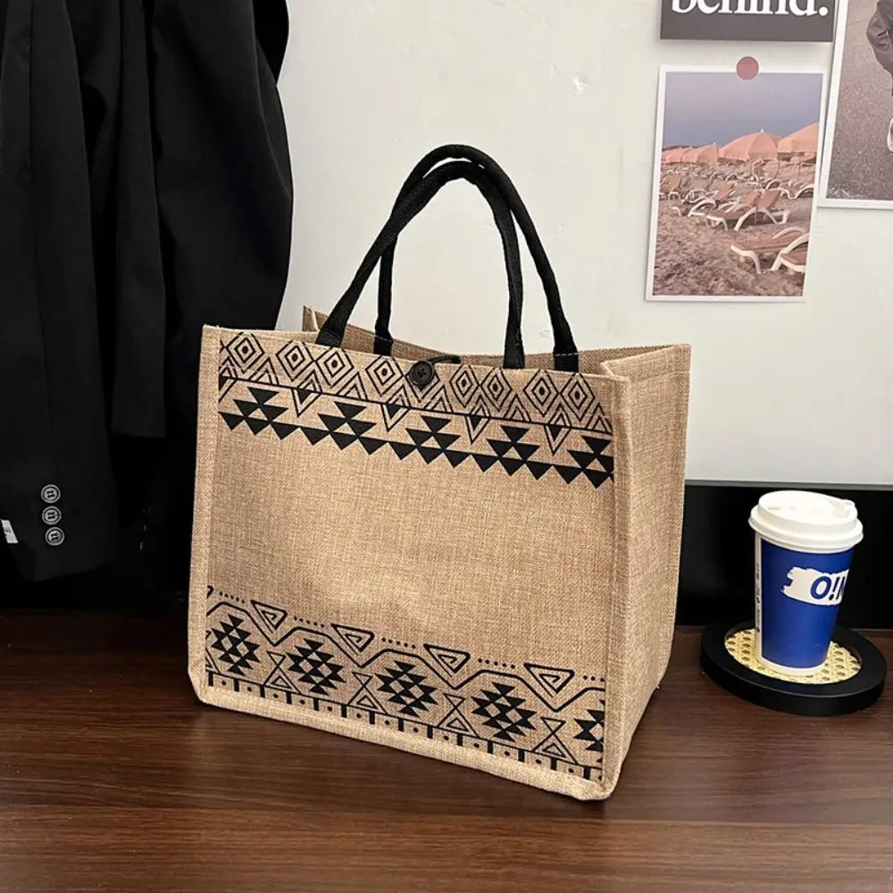 Bolso Tote Coreano Vintage de Lona Ecológica con Bordado para Mujer