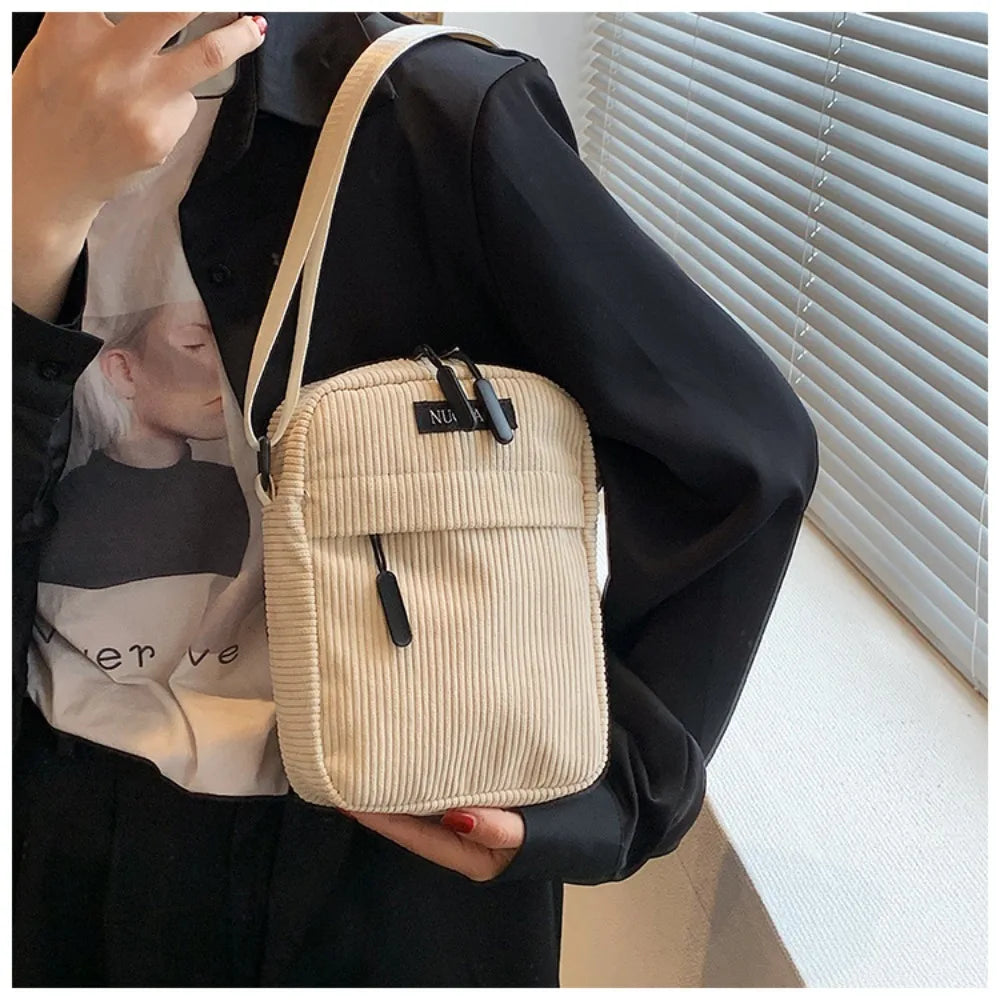 Bandolera de Pana Pequeña y a la Moda para Teléfono Móvil, Unisex y de Color Sólido
