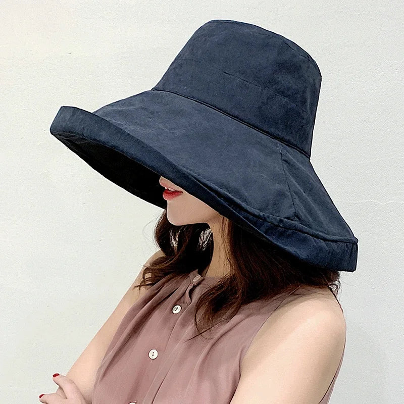 Sombrero con forma de cubo para mujer, sombrero de pescador panameño para las cuatro estaciones, ala grande, doble cara, Color sólido, visera, primavera y verano, 2025