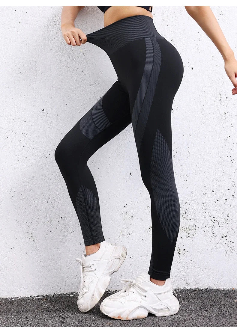 Pantalones Yoga sin Costuras para Mujer | Contraste de Color y Cintura Alta | Secado Rápido para Correr | Tico Trendy