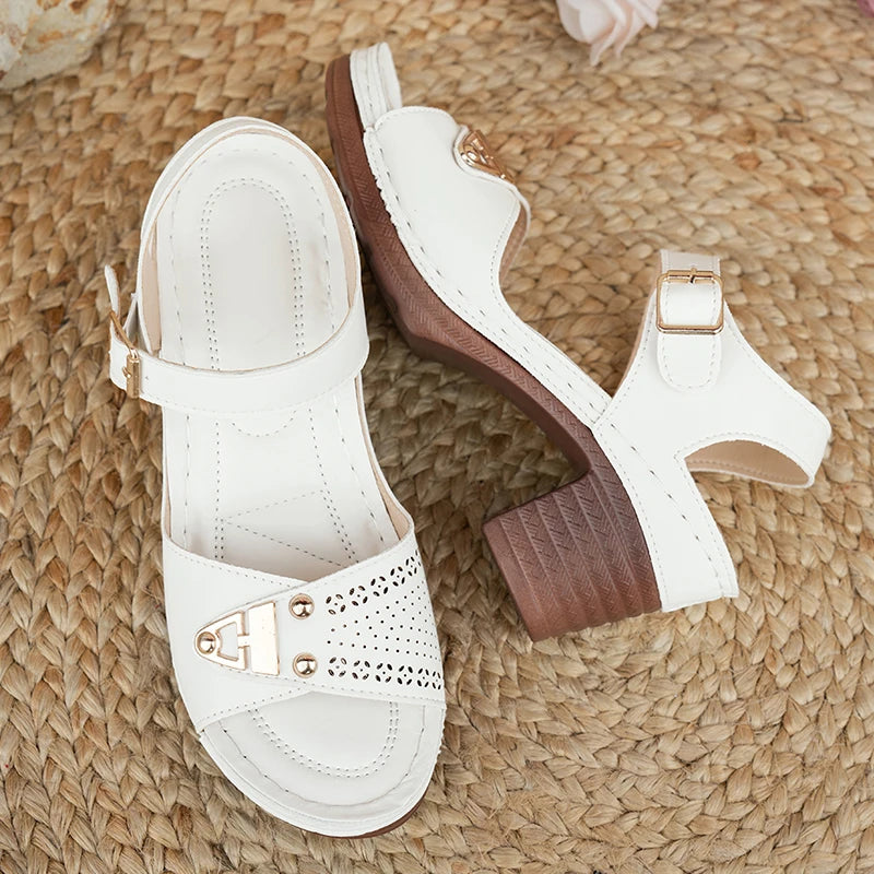 Sandalias de Tacón Alto para Mujer | Blancas | Suela Gruesa y Antideslizante