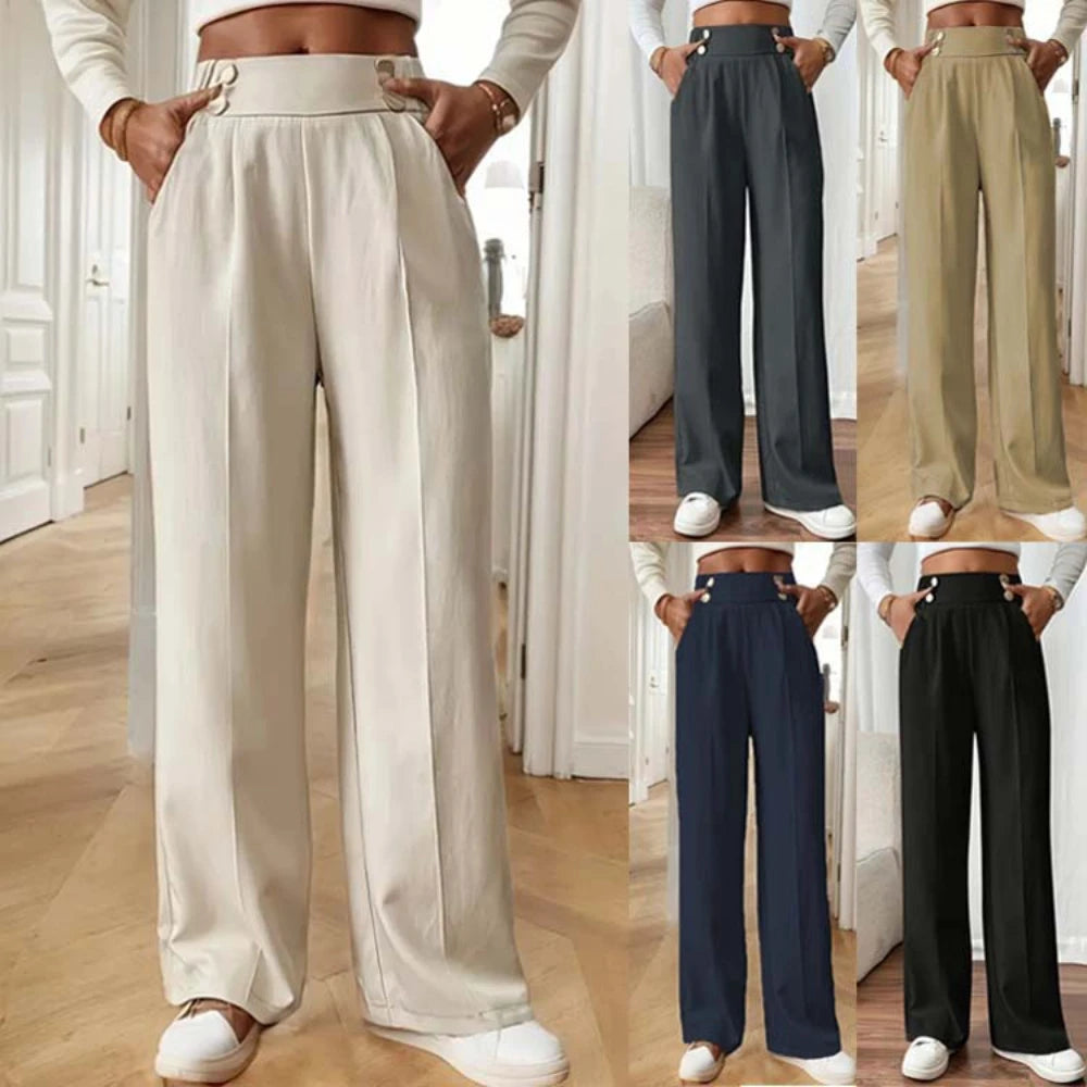 Pantalón Drapeado Elegante | Cintura Alta, Recto, Suelto y Color Sólido Verano 2025
