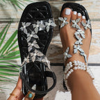 Sandalias Planas Bohemias PVC Verano Playa | Nudo Mariposa Correa Delantera Posterior