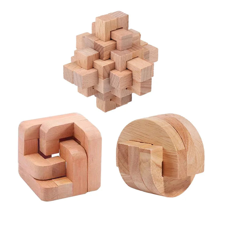 Juego de 3 uds. De rompecabezas de madera LuBan Lock, rompecabezas, juguetes de prueba IQ, juegos mentales educativos para adultos y niños, juego de enclavamiento desbloqueado