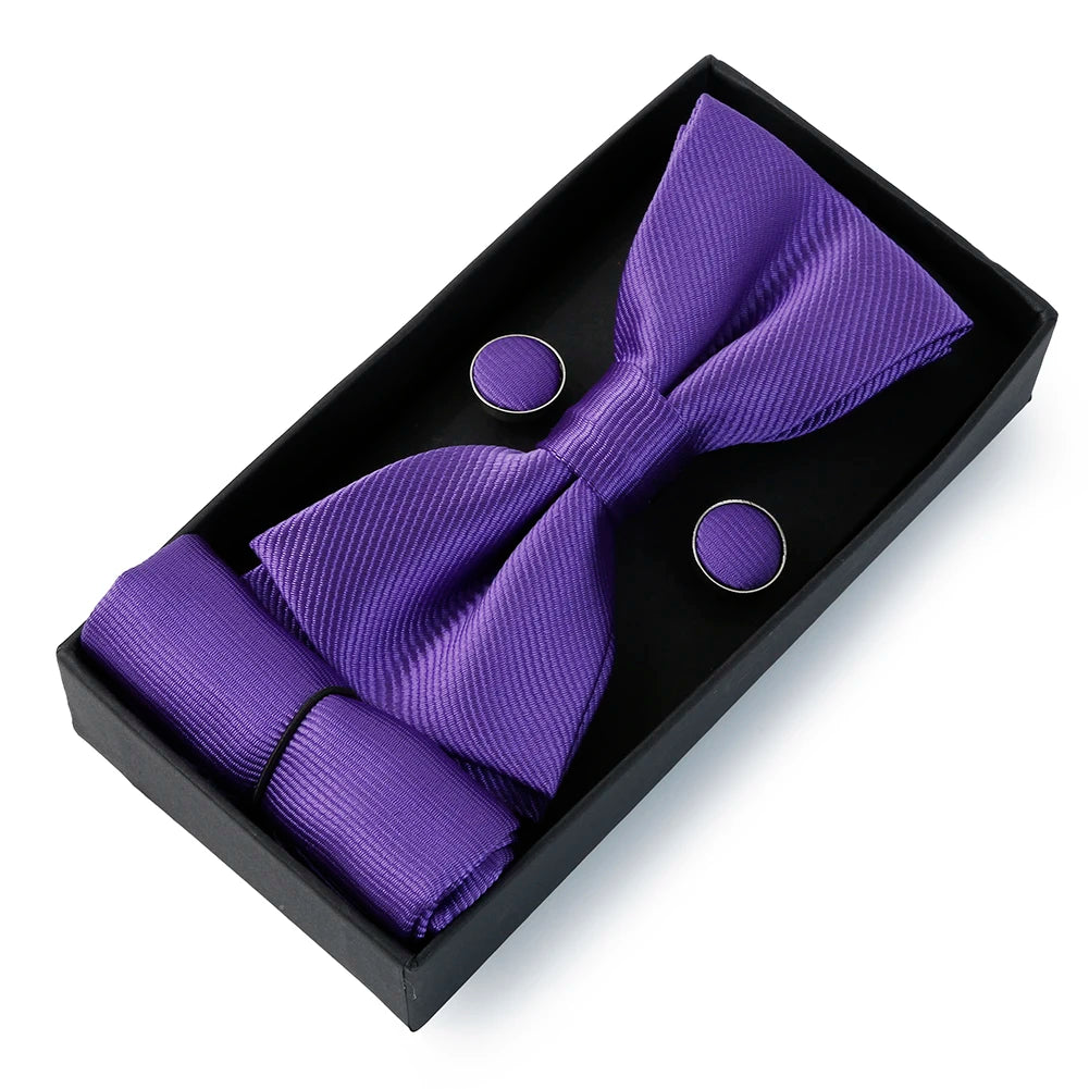 Set De Pajarita Pañuelo Gemelos Regalo Elegante Estilo Para Hombres