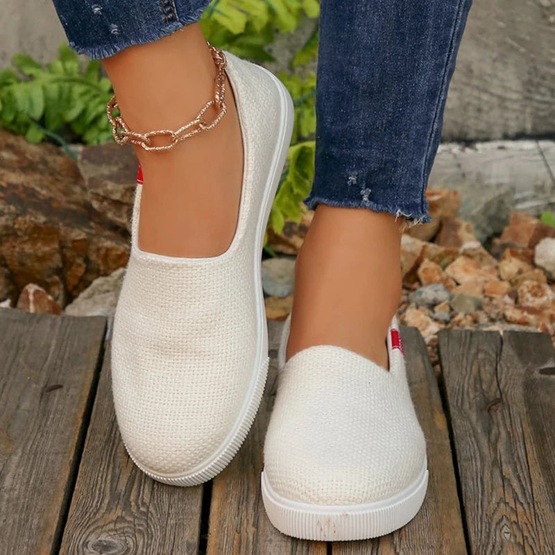 Zapatos Planos Beige de Punto | Transpirables | Sin Cordones | Talla Grande