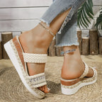 Sandalias de Cuña Bohemias | Plataforma Tejida | Suela Gruesa