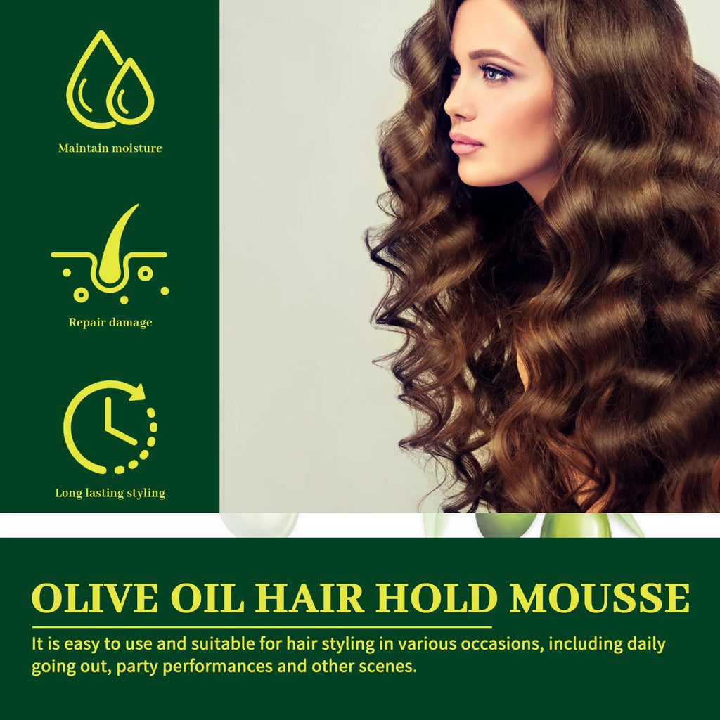 Mousse para peinar el cabello con aceite de oliva, estilismo duradero, reduce el Frizz, previene la rotura del cabello, mantiene los rizos del cabello, mantiene la Mousse para sujetar