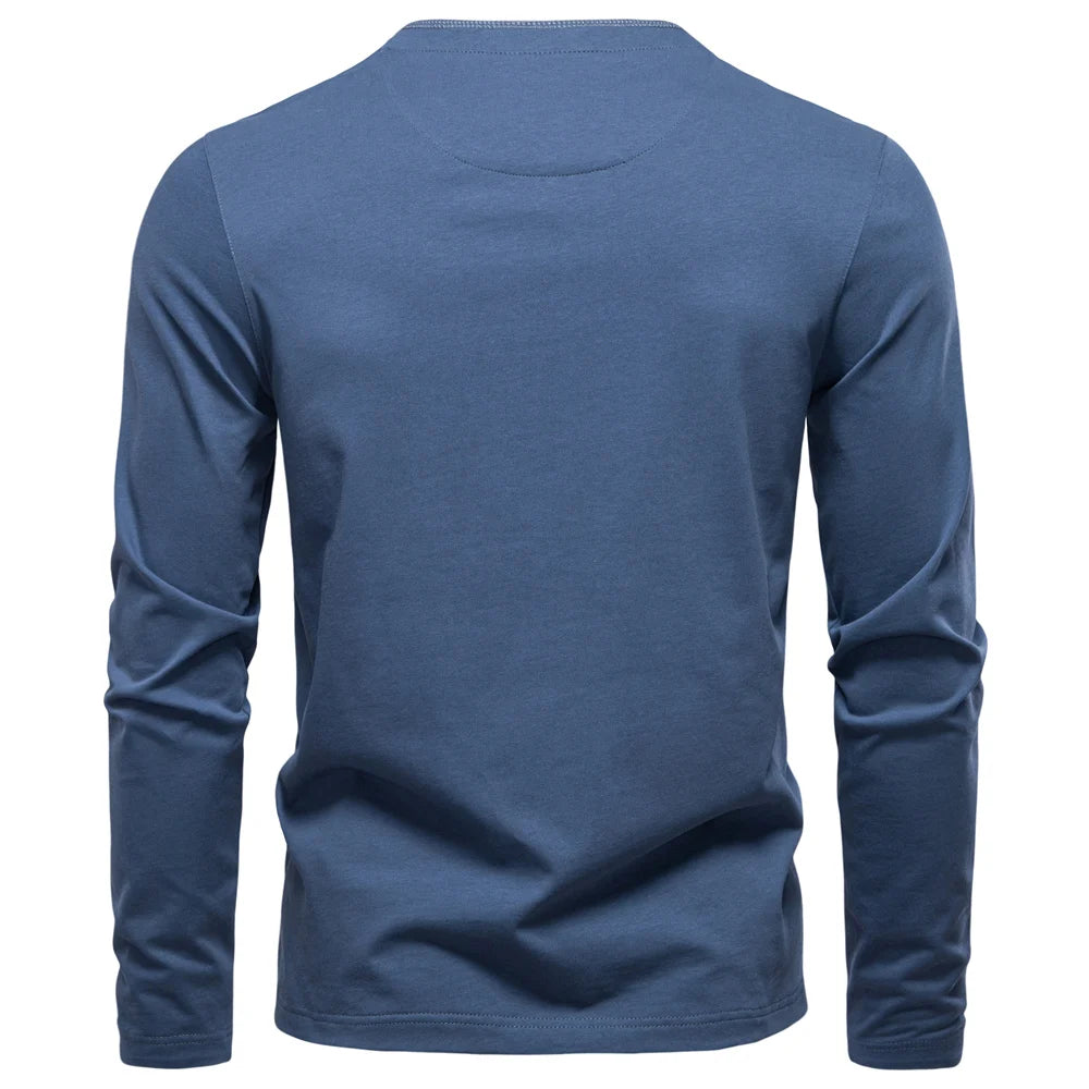 Camiseta Cuello Botón Algodón Hombre | Manga Larga Básica | Tallas S-XXL | Tico Trendy