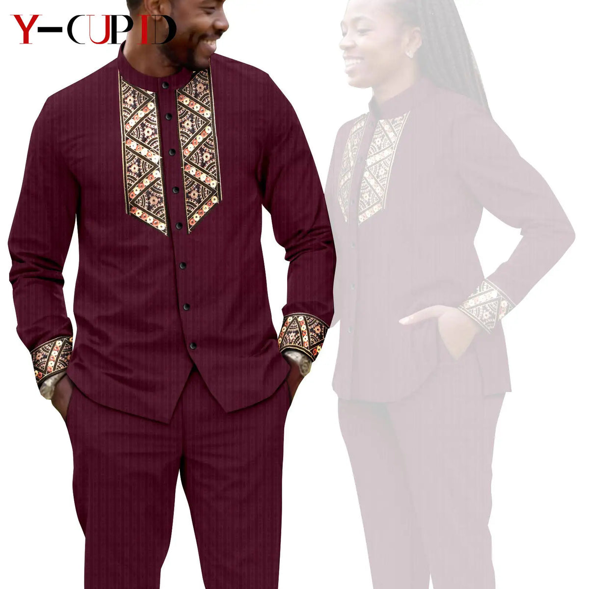 Conjunto Jacquard Africano Boda Pareja | Blusa y Pantalón | Tallas XS-6XL | Tico Trendy