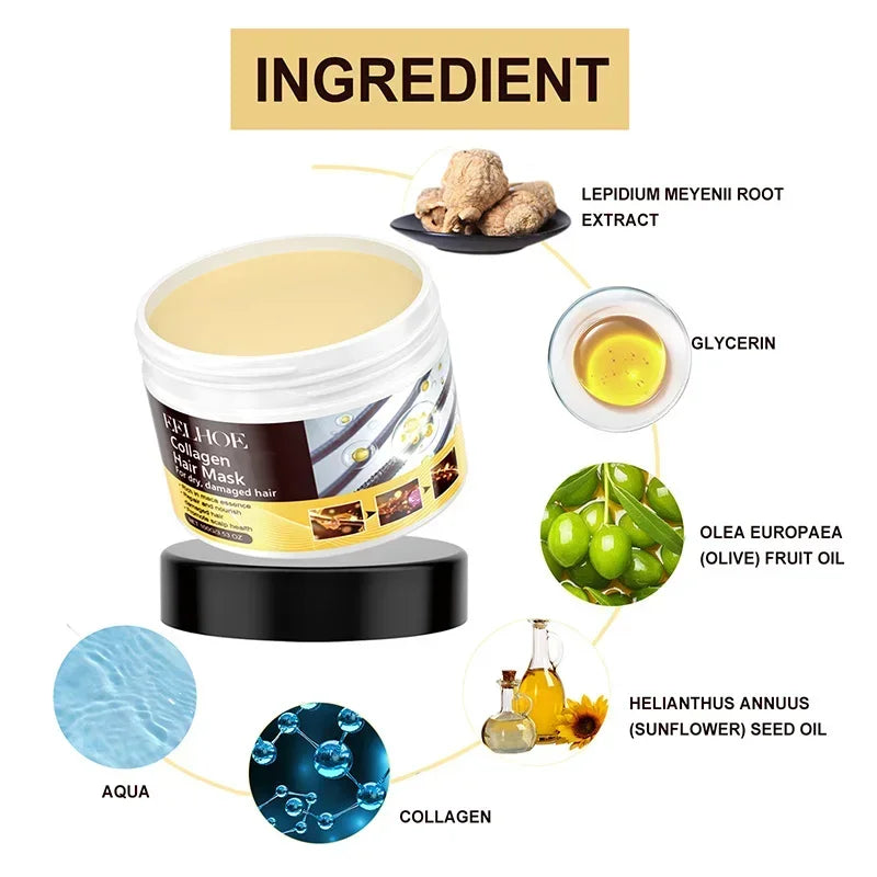 Mascarilla para el cuidado del cabello con queratina y colágeno, tratamiento para el cabello seco y dañado, revitaliza el cabello, alisado, suave, hidratación, productos para el cuidado