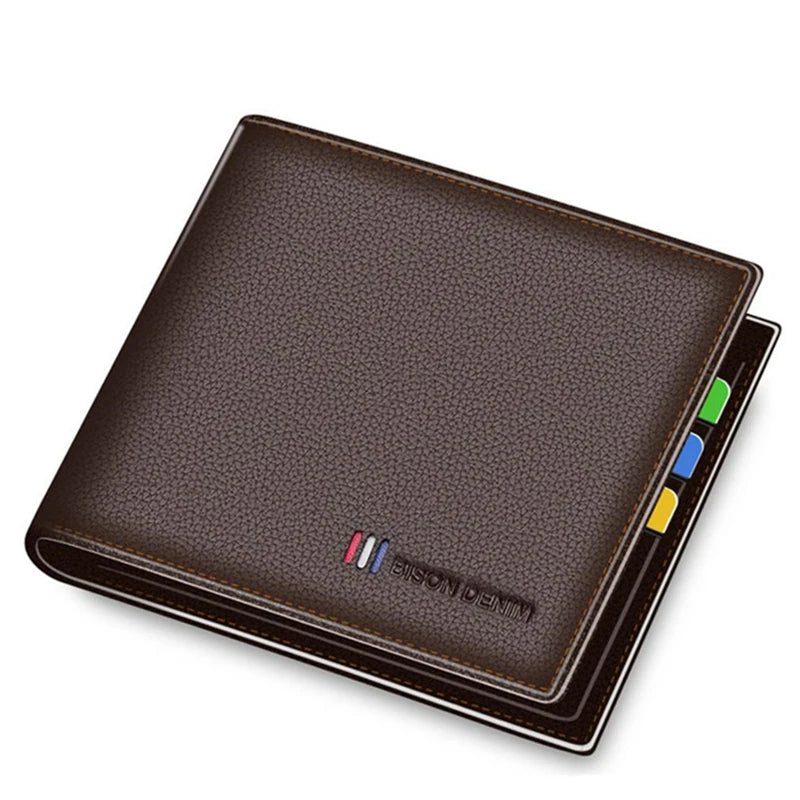BISON DENIM-billetera de cuero genuino para hombre, monedero pequeño con bloqueo RFID, tarjetero plegable, regalo Ideal para padre y novio