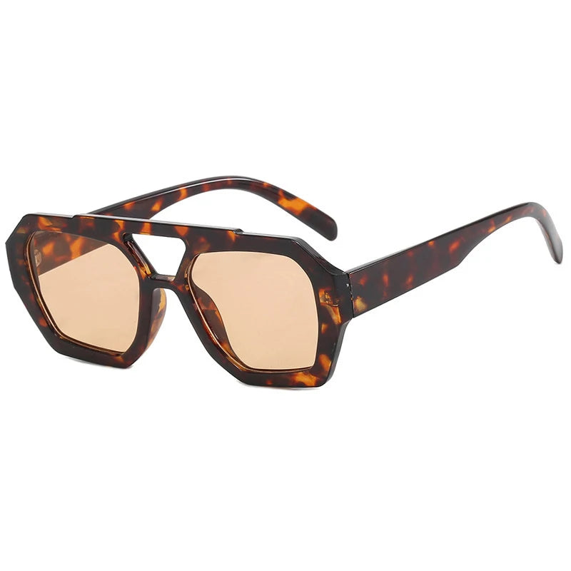 Gafas Sol Retro Doble Puente Montura Grande | Leopardo Té Degradado Moda Casual