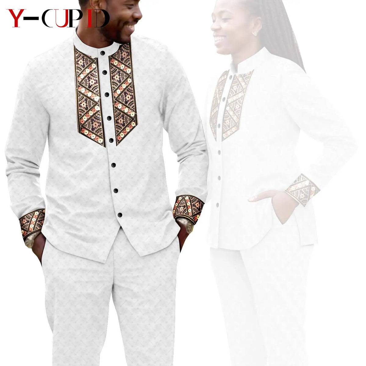 Conjunto Jacquard Africano Boda Pareja | Blusa y Pantalón | Tallas XS-6XL | Tico Trendy