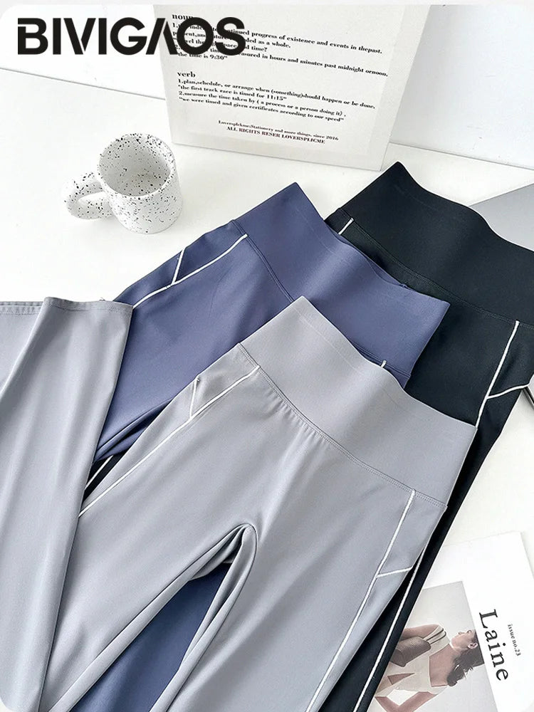 Pantalón Acampanado Curva Raya | Micro Flare Tobillo Dividido | Piel Tiburón Cintura Alta Sexy