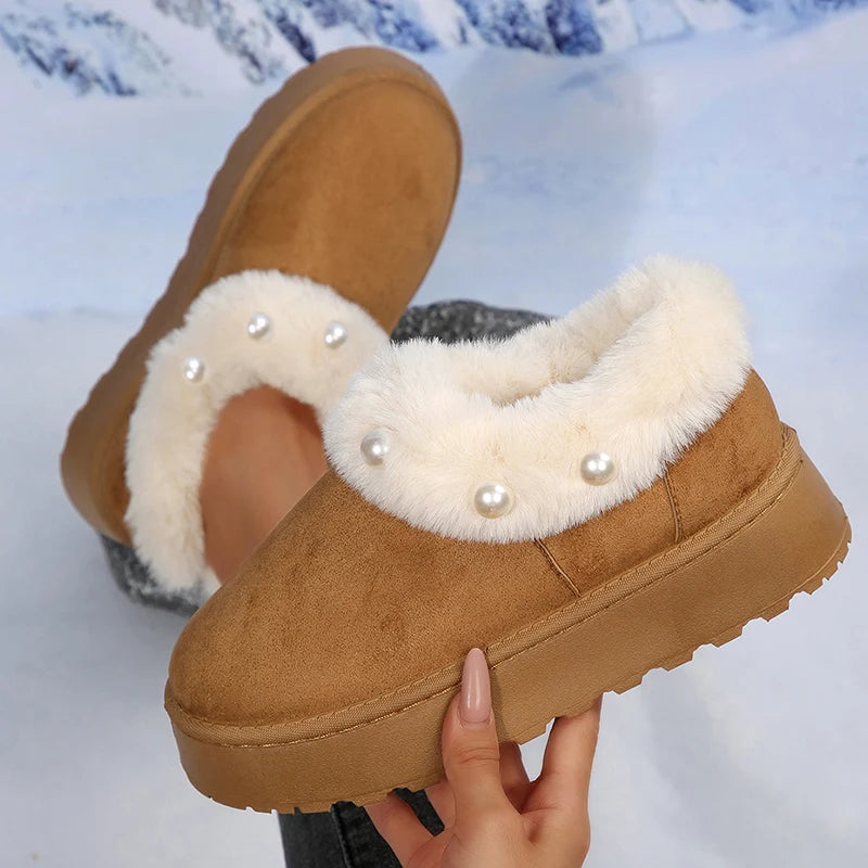 Botas Plataforma Piel Esponjosa Perlas Moda Tica Elegante