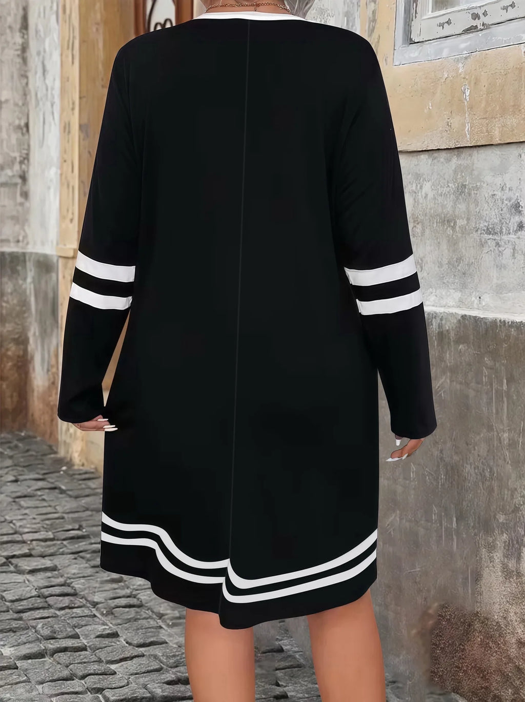 Vestido Negro con Cremallera y Cuello V | Elegante Holgado de Gran Tamaño | Manga Larga | Tico Trendy