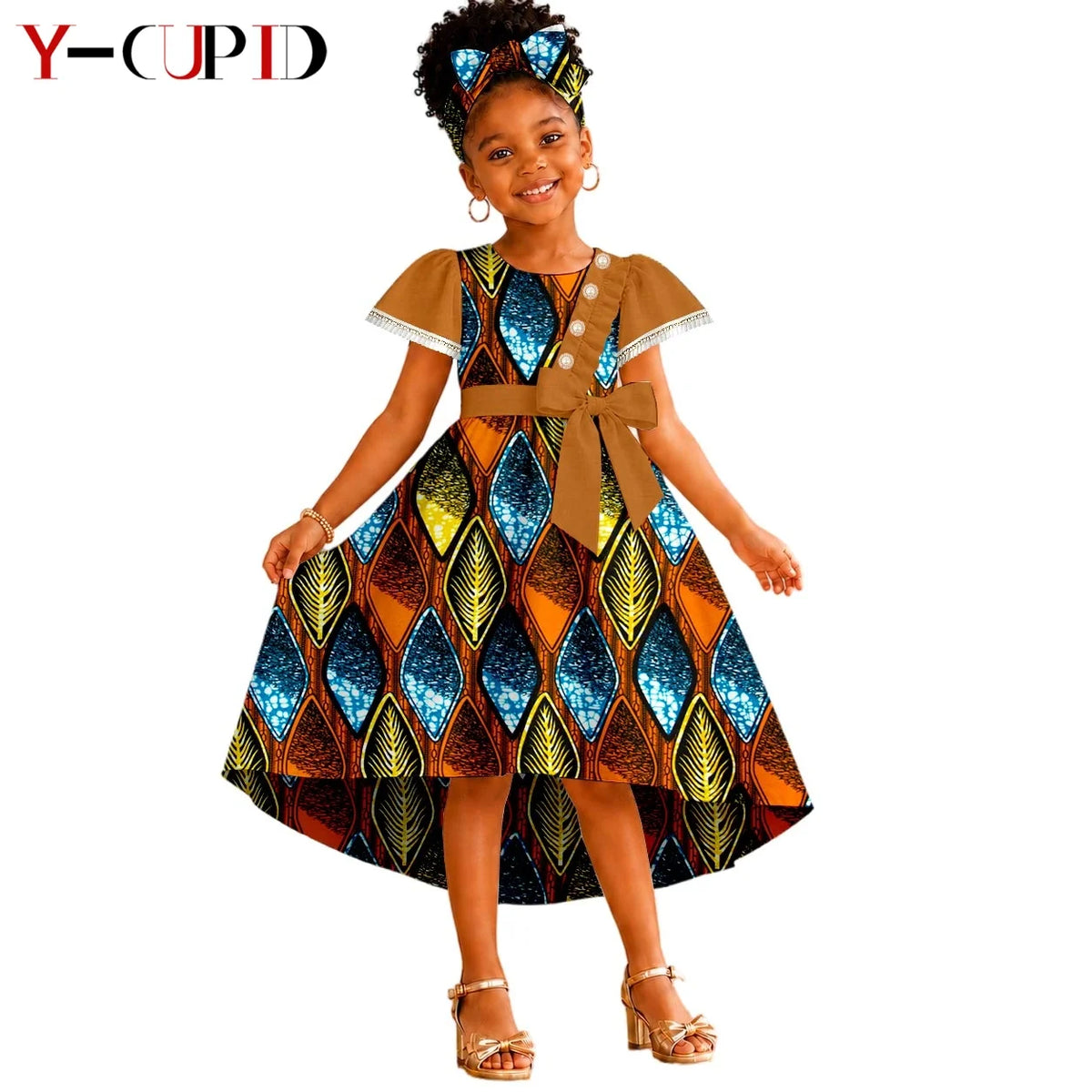 Vestido Ankara con Lazo Niña | Fiesta Bazin Riche | Tallas XS-XXL | Tico Trendy